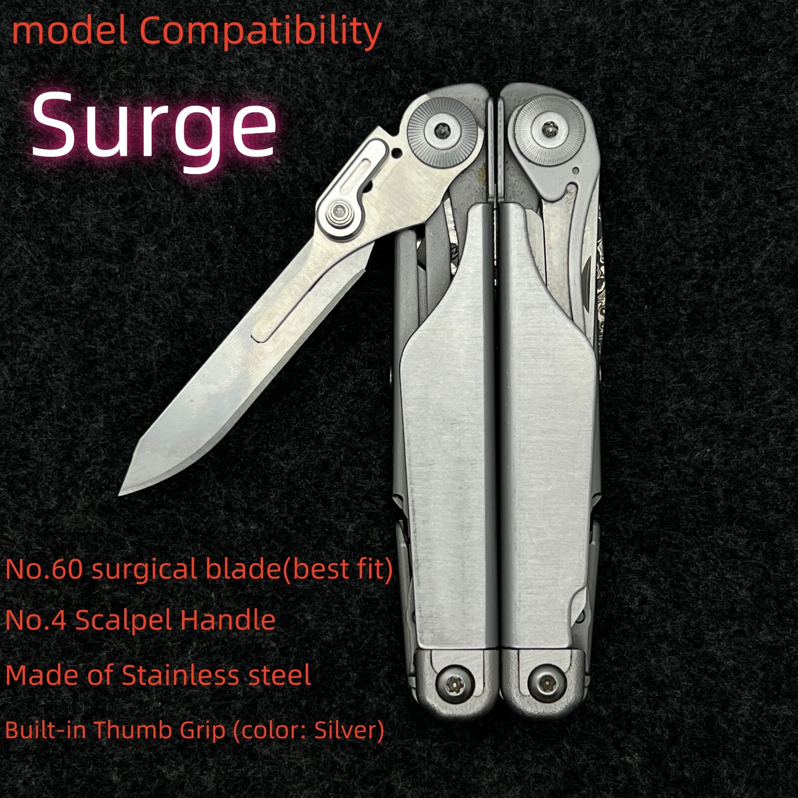 Scalpel Handle with Thumb Grip Fits Surgical Blades No60 for Leatherman Surge