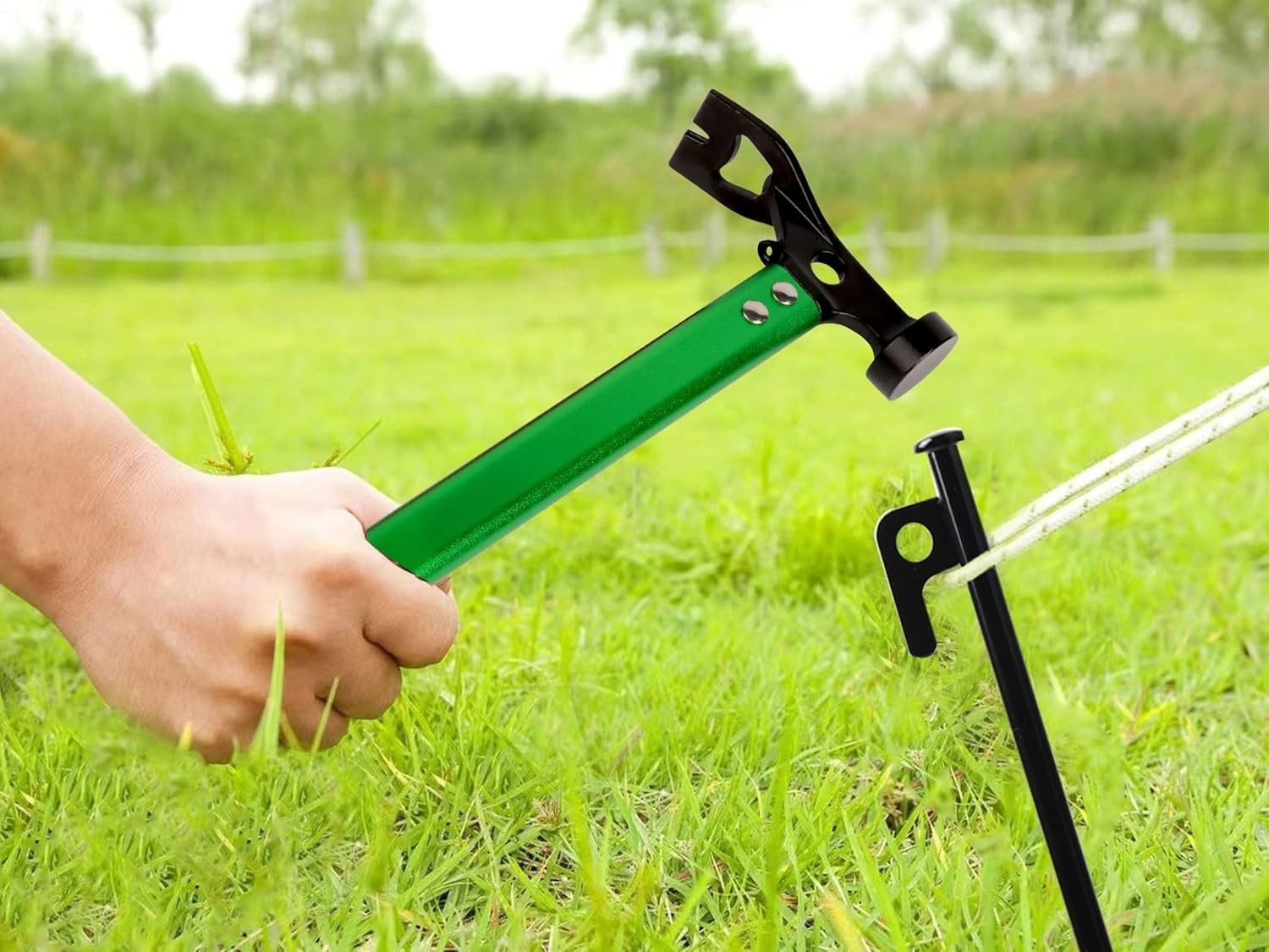 Bright Green Aluminum Camping Hammer – Lightweight & Functional for Outdoors