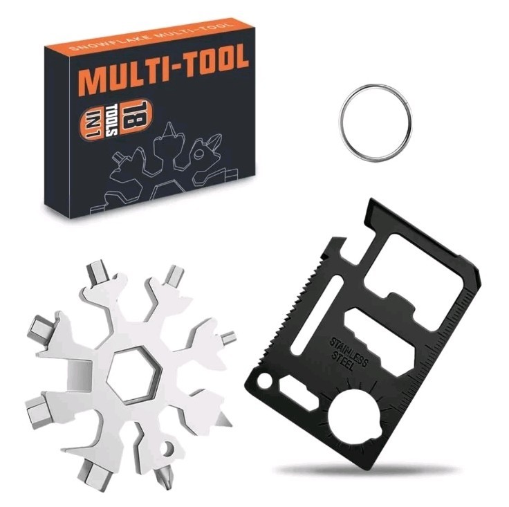 18-in-1 Snowflake Multi-Tool & Credit Card Tool Set – Stainless Steel Mens Gift