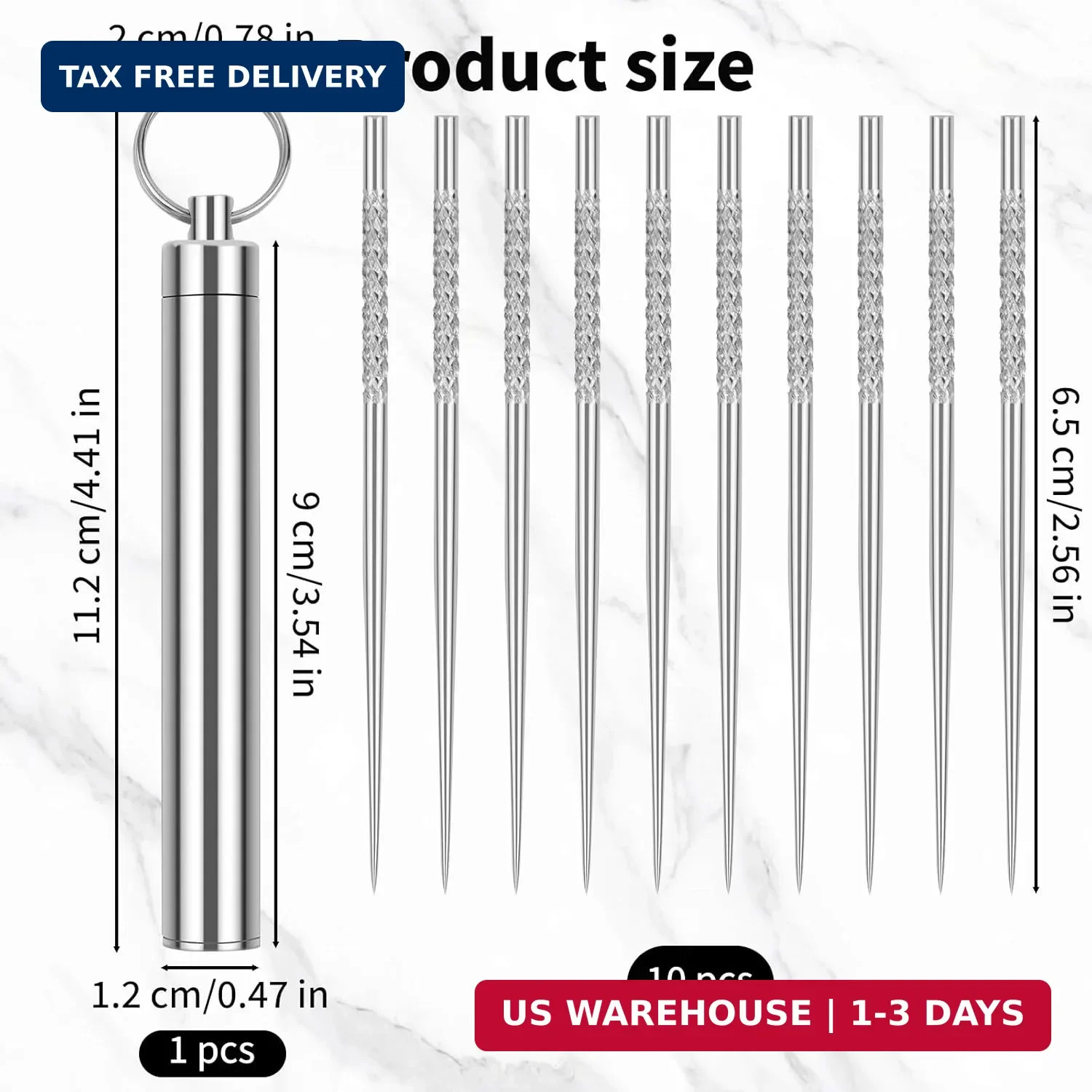 10 Pcs Reusable Metal Toothpick with Waterproof Case, Portable Stainless Steel T