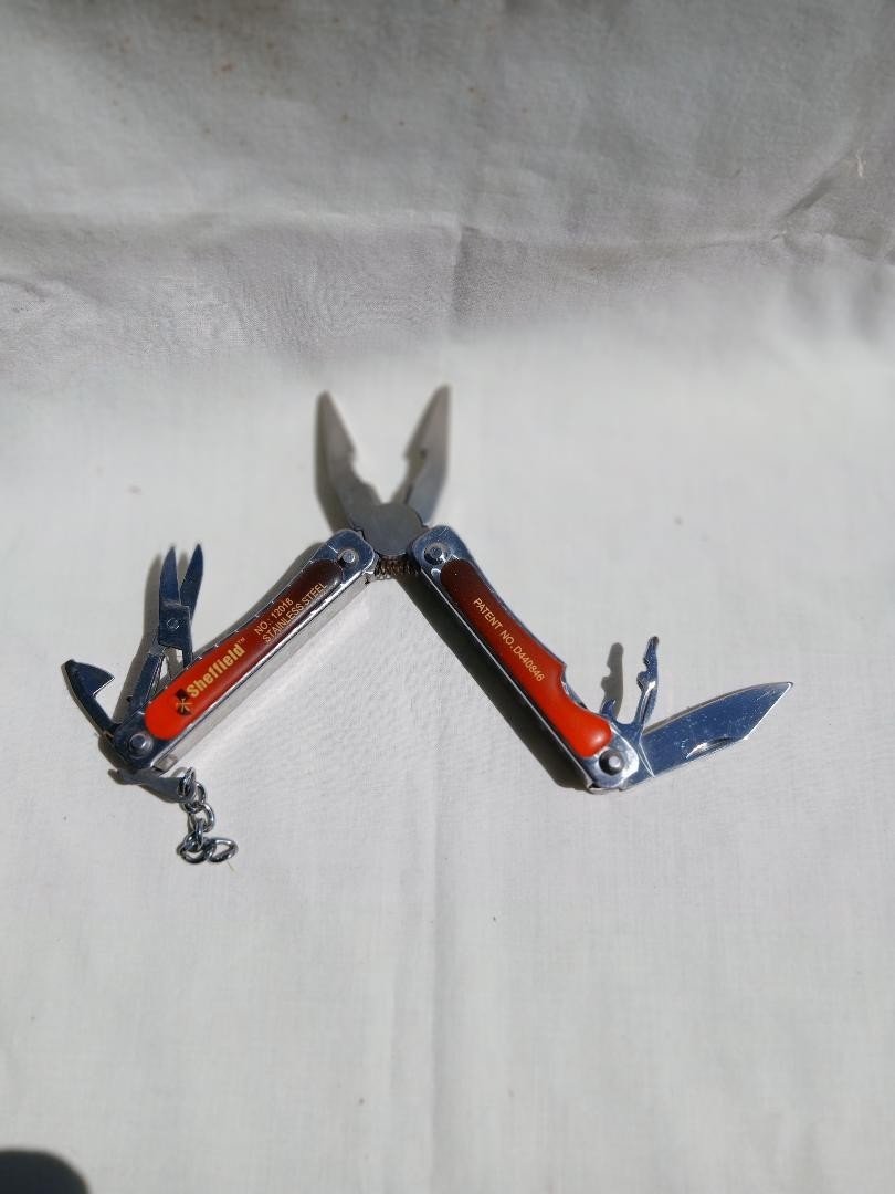 SHEFFIELD STAINLESS STEEL FOLDING PLIERS & MULTI TOOL NO. 12018