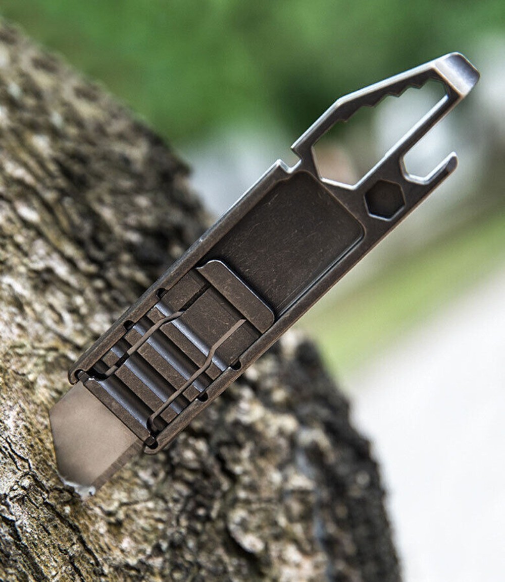 Premium Titanium Utility Knife Opener Crowbar Wrench Tactical EDC Tool Keychain