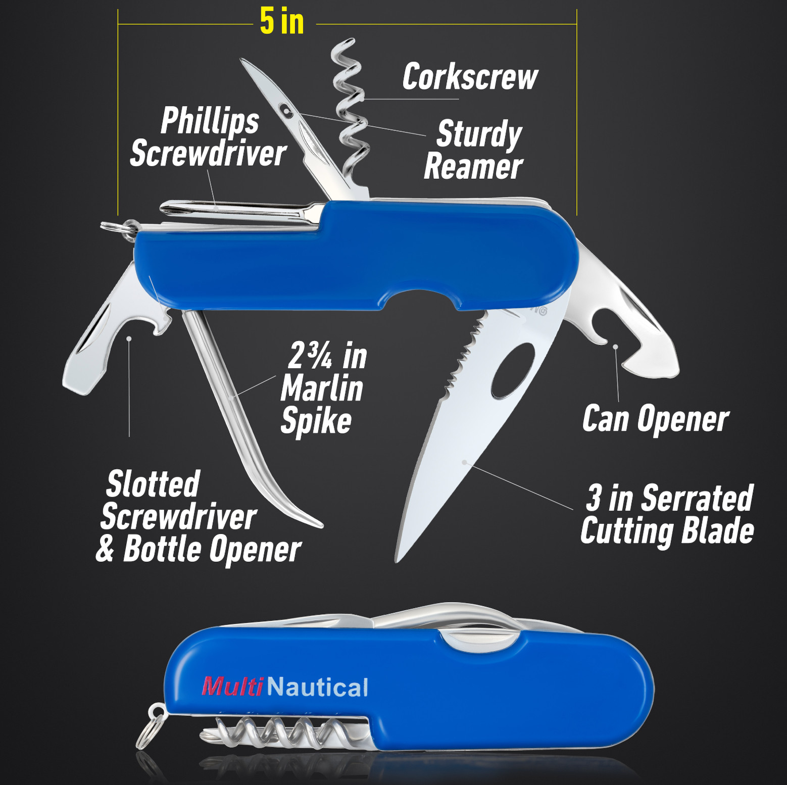 MAXAM Sailors Multi-Tool Stainless Steel Serrated Folding Knife and Marlin Spike