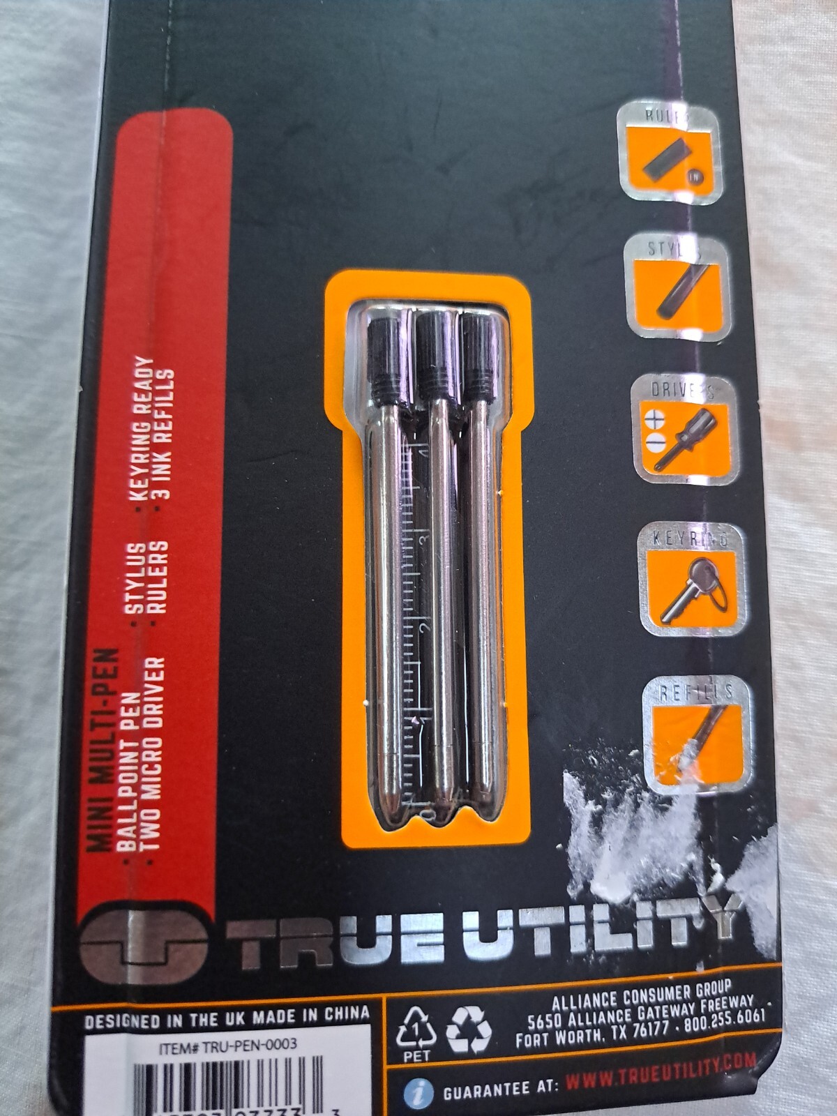 True Utility Aluminum Key Chain Ballpoint Pen, Stylus, Multi-Tool