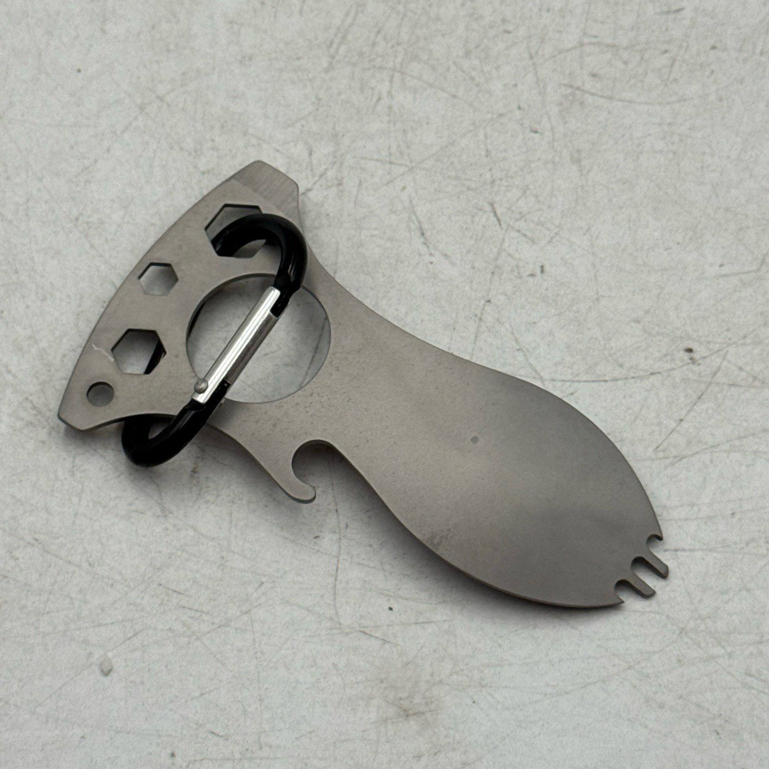 Camping Spoon Multi-Tool 4 Inch Carabiner Clip Hex Wrench Bottle Opener