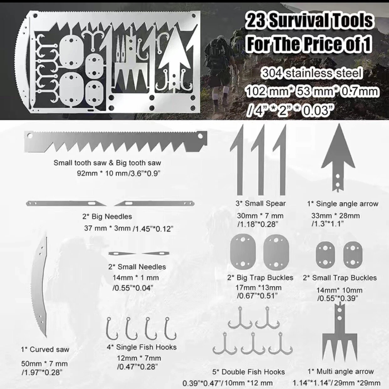 6pc Black Multitool Card EDC Survival Wallet Kit Camping Hunting Fishing Tool