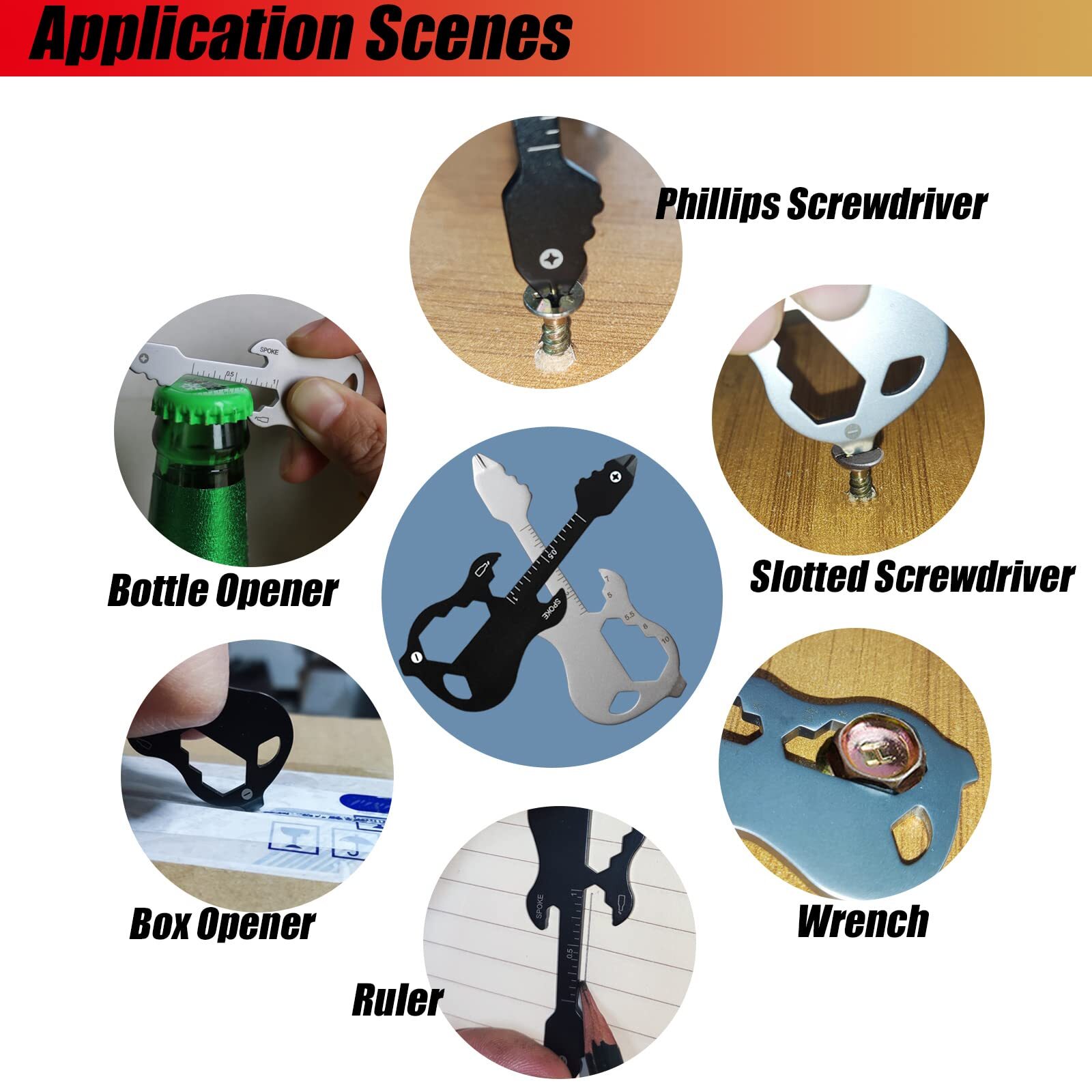 2pcs Guitar Keychain Multitool Pocket Tool Wallet Tool 12 In 1 Bottle Opener Key