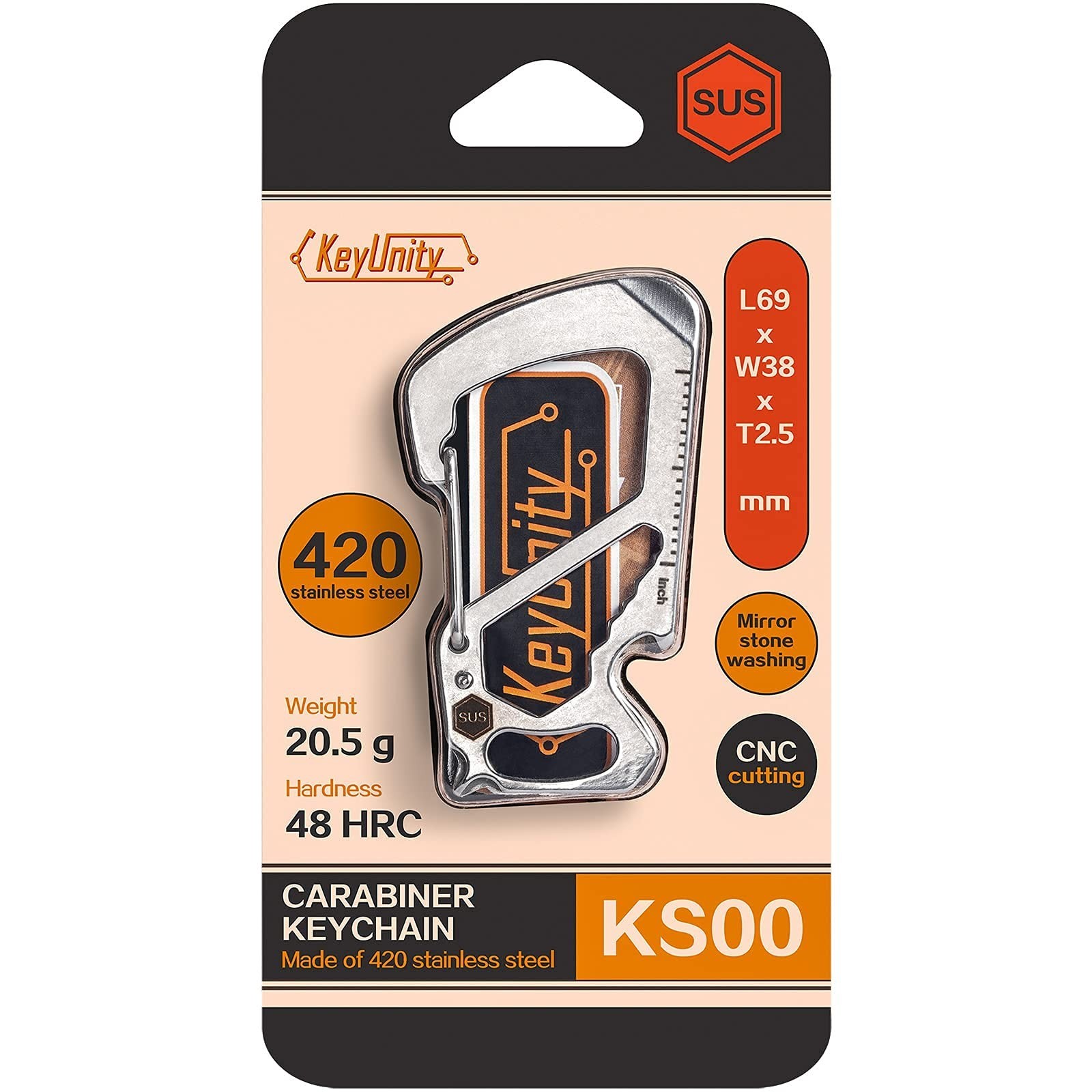 7-in-1 Stainless Steel Multitool Carabiner Clip with Quick Release, Wrench, Scre