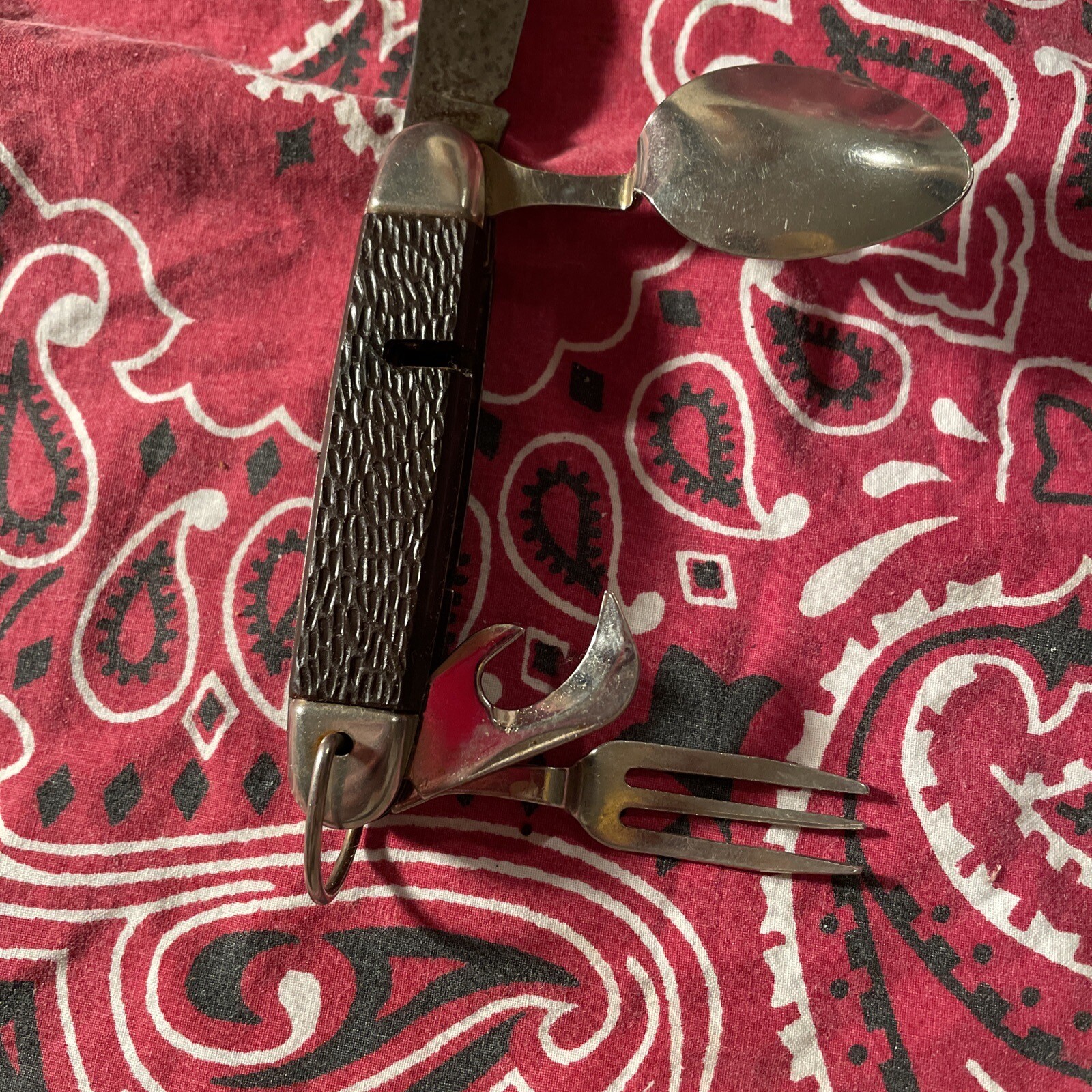 Vintage STAG Ireland Camping Knife Fork Spoon Multi-Tool Pocket Knife