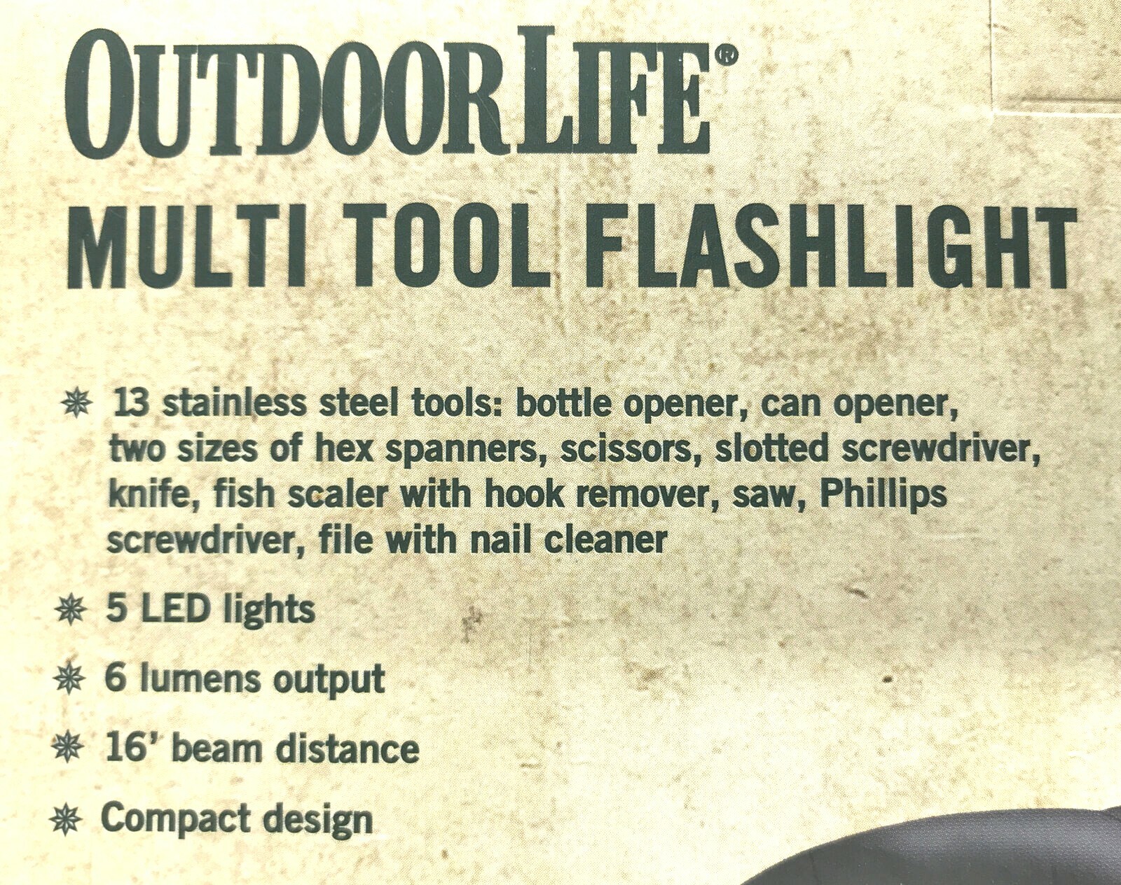 New Outdoor Life 13-Multi Tool / LED Flashlight Stainless Steel Handle