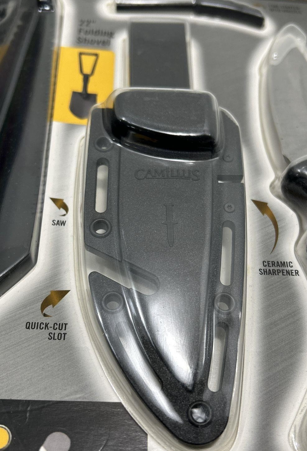 CAMILLUS QUEST PACK W/22” SHOVEL-8” KNIFE W/SHEATH-FIRE STARTER-WHISTLE NIP