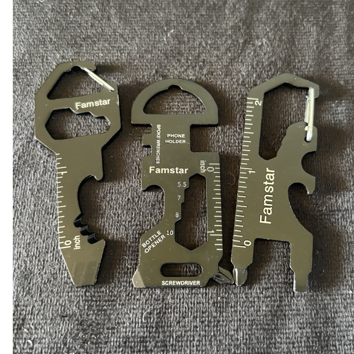 Famstar Keychain Multi-Tool Black Metal Screwdriver Bottle Opener Ruler. 00078