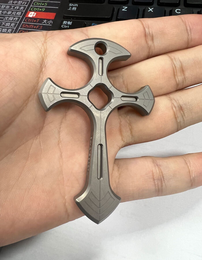 TC21 Titanium Alloy CNC Cross Necklace Pendant Bead Keychain Outdoor EDC Tools