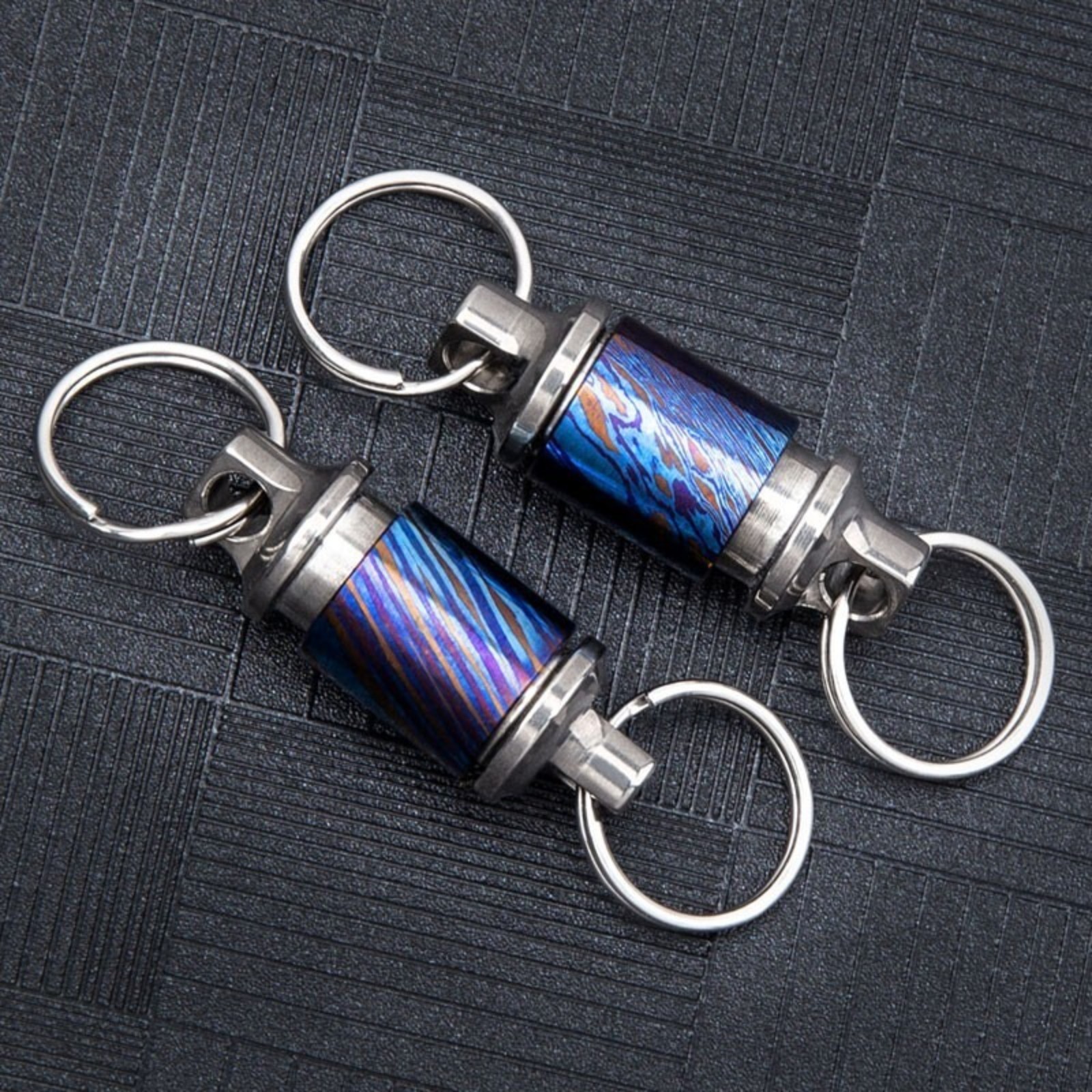 Titanium Timascus Insert Buckle Ring Portable Double Keychain Pendant EDC Tool