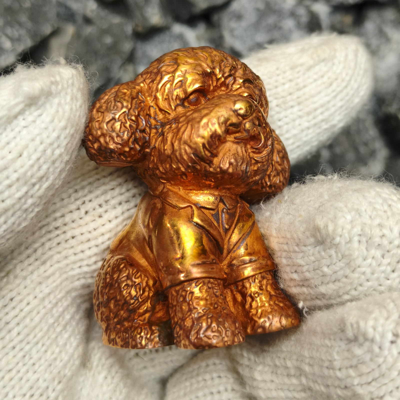 Pure copper sculpture Teddy Poodle ornament Artistic animal canine dog