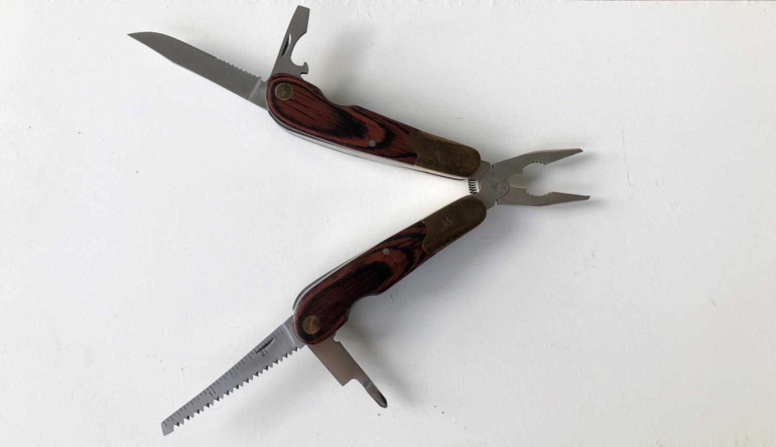 Husky Folding Utility Knife & Multi Tool Set with Brass & Wood Handle w/ Pouch