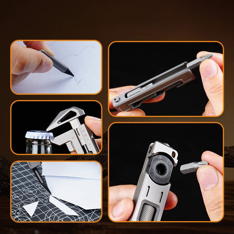 Titanium Alloy EDC Wrench Ratchet Screwdriver Caliper Bit Holder Utility Cutter