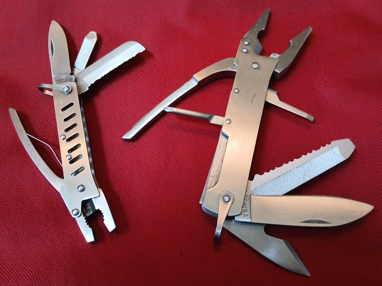 (LOT of 2) 10 & 8-Function Multitool SS Pliers, Saw, Knives, Screw Divers, File