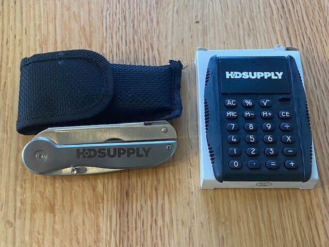 LOT OF 2 HD SUPPLY CALCULATOR & MULTI-TOOL KNIFE WITH BELT SHEATH NIB