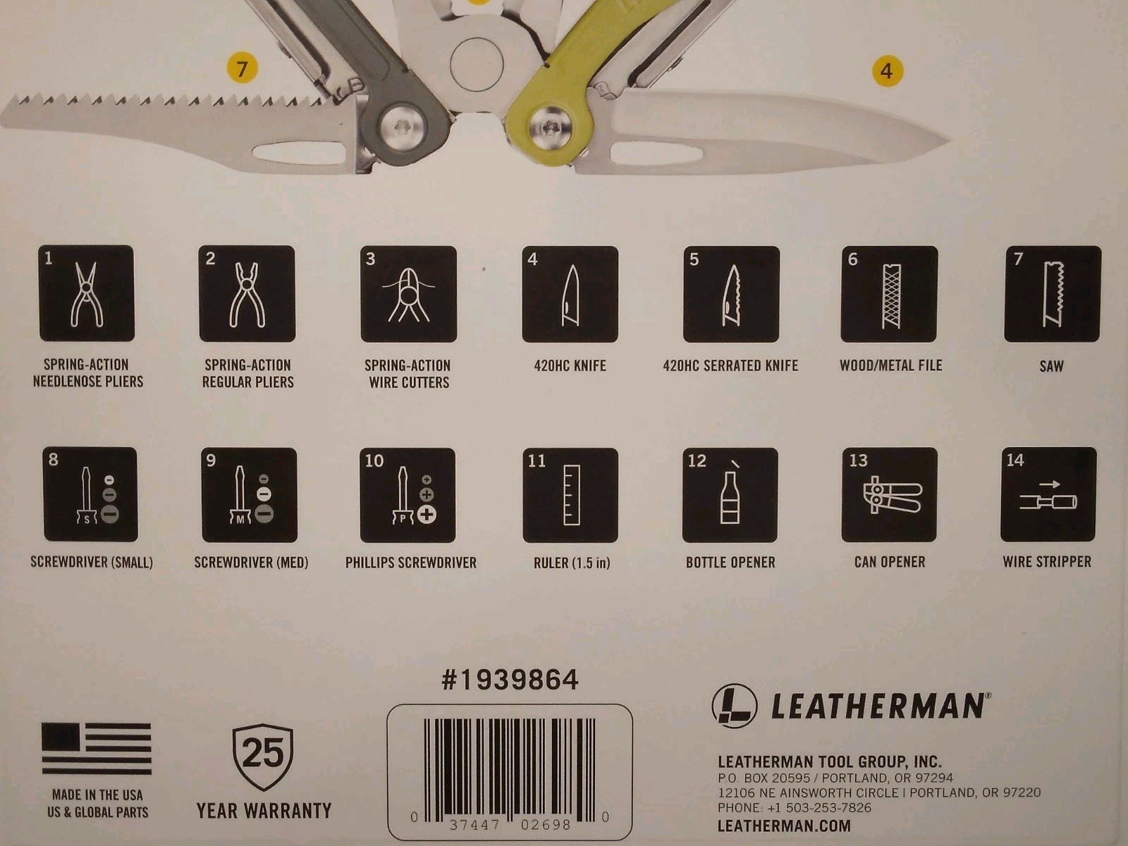 LEATHERMAN SIDEKICK® 14 Tool Stainless Steel Multi-Tool Green with Nylon Sheath
