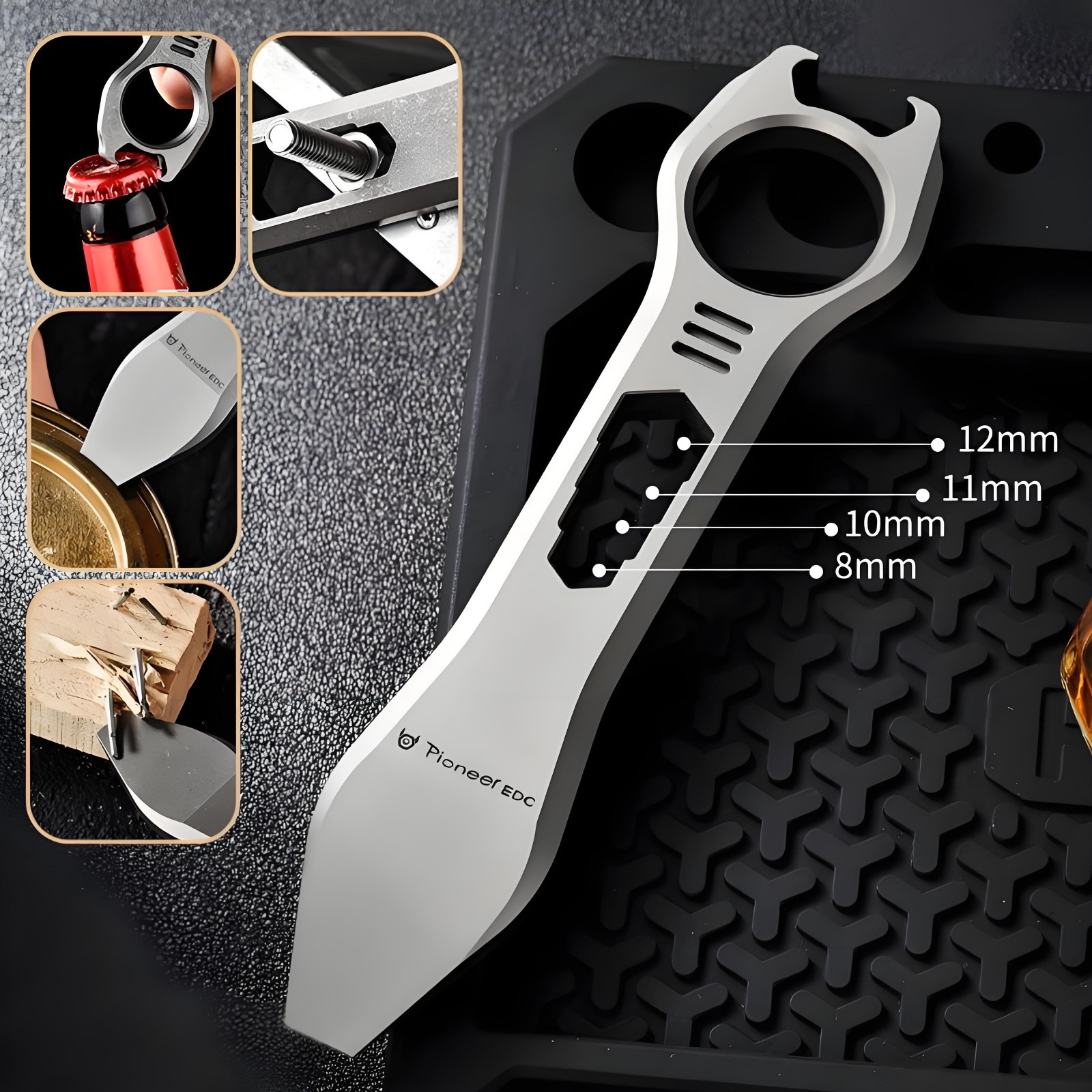 Titanium Alloy EDC Pry Bar Multi-Tool Wrench Bottle Opener Keychain Waterproof