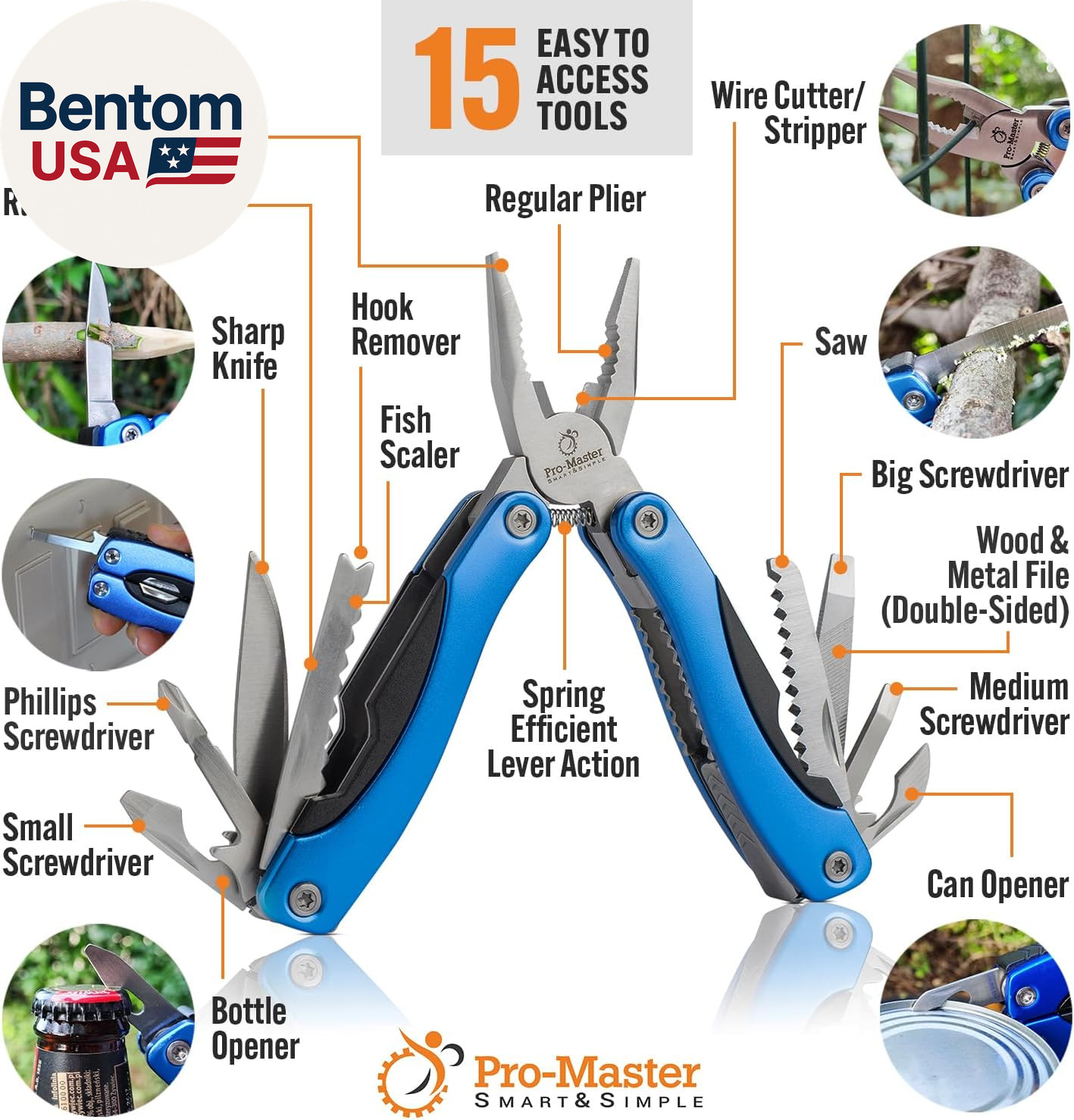 15-In-1 Multitool with Safety Locking, Stainless Steel Pocket Knife & Pliers, Co