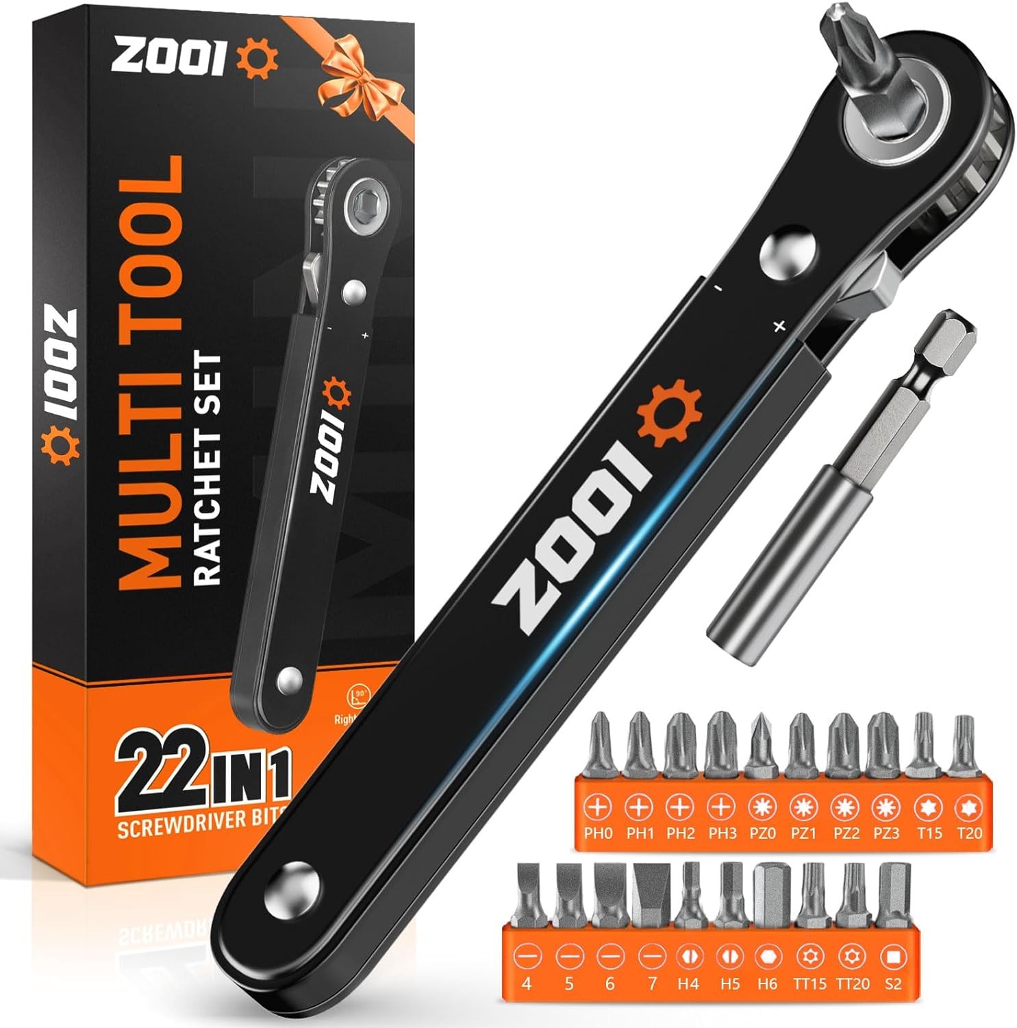 ZOOI 22 In 1 Ratchet Screwdriver Set, EDC Gear Tool Pocket Ratcheting Screwdrive