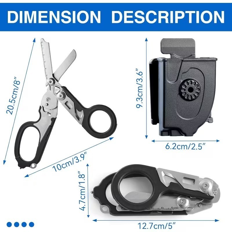 6-in-1 Foldable Trauma Shears – Tactical Raptor Medical Scissors with Holster