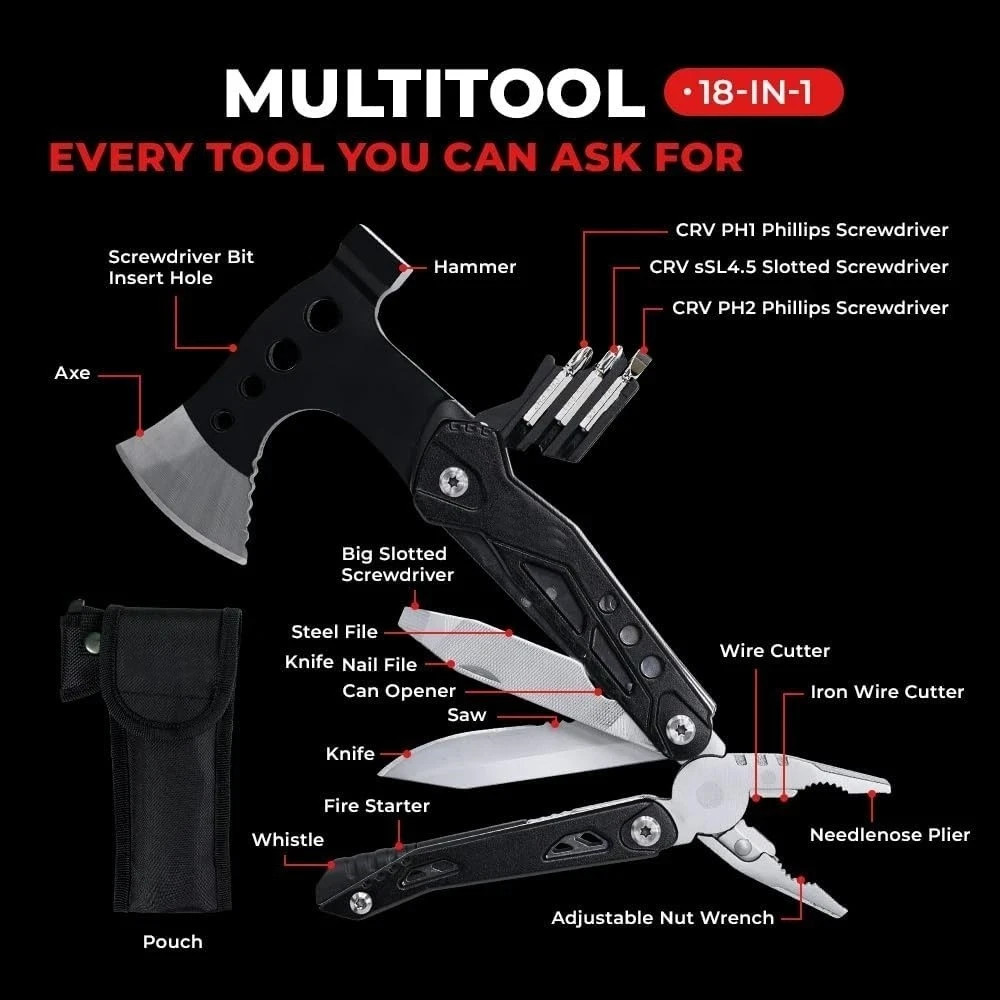 18 in 1 Multi Tool Stainless Camping Multiuse Camping Emergency Survival w/glove