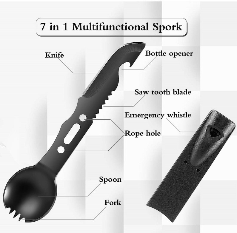 Personalized 5pc Outdoorsman Set Knife Flashlight Shear Spork Survival Tool Card