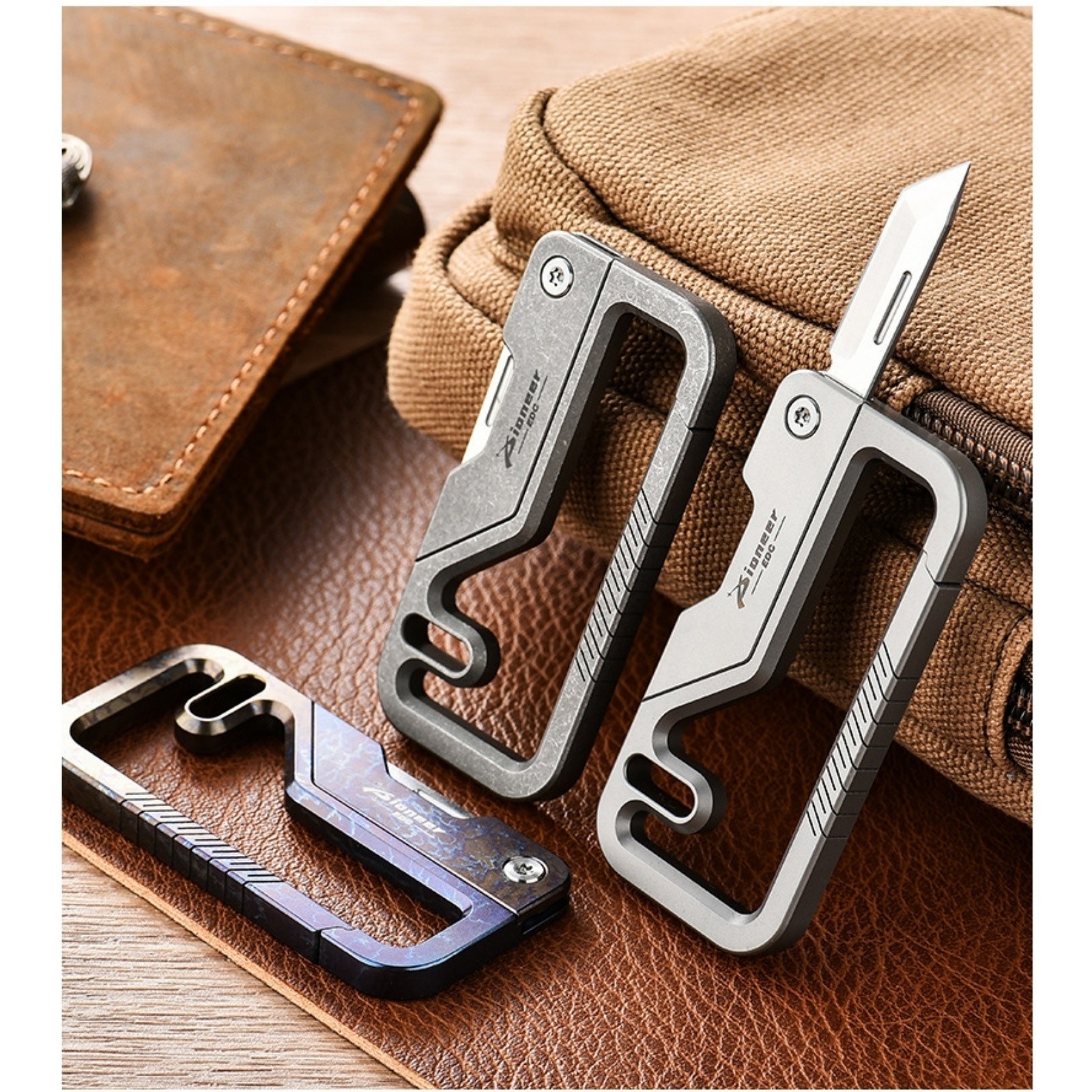 Titanium Alloy EDC Keychain Carabiner Multi Tool Outdoor Survival with Knife