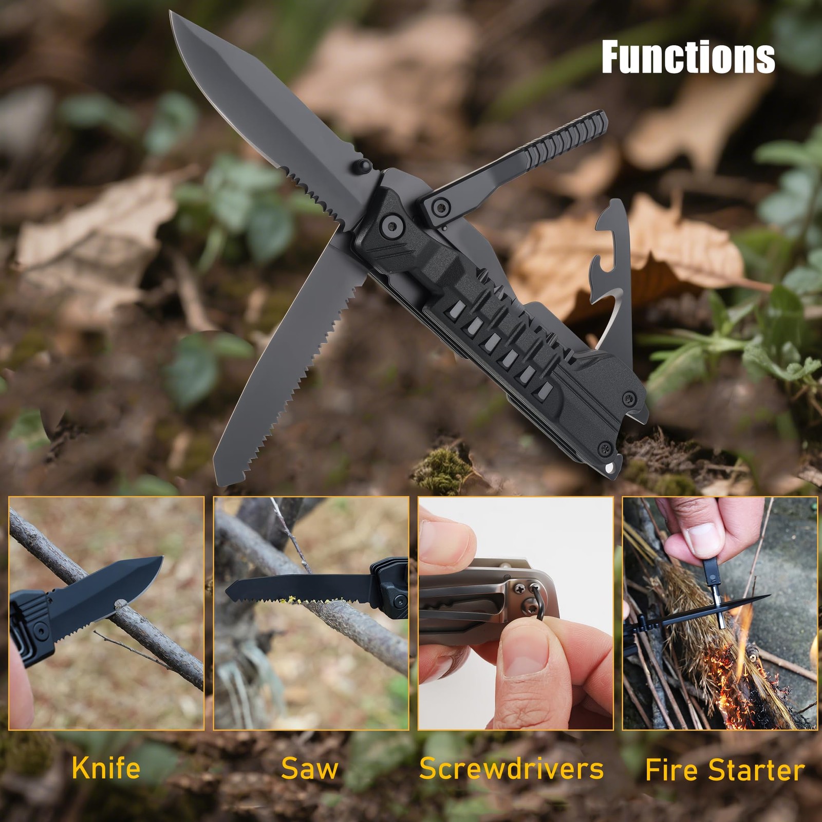 Multitool Knife with Nylon Pouch, 22 in 1 EDC Multi Tools with Fire Starting …