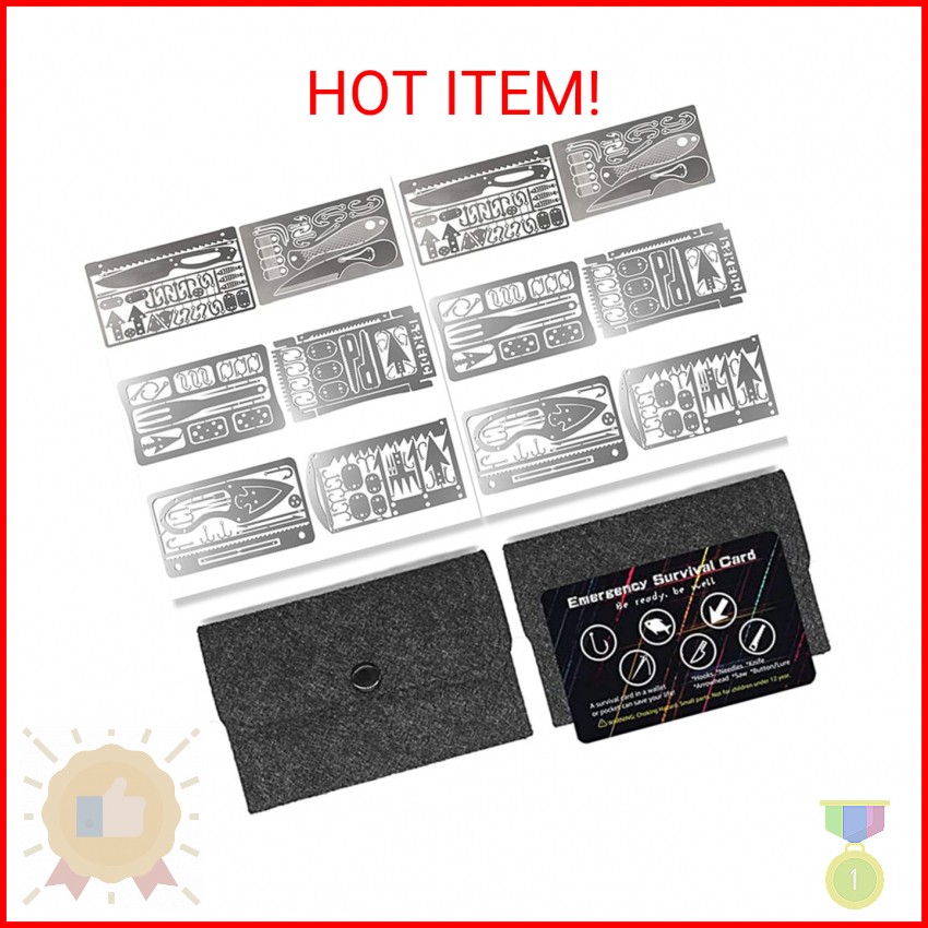 PSKOOK 12 Pcs Survival Multitool Card Emergency Camping Tool EDC Kit in Your Wal