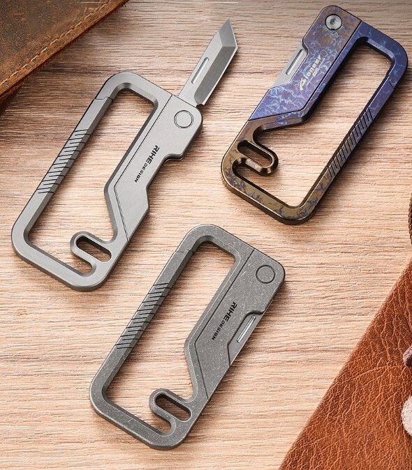 EDC Titanium Keychain Buckle 12C28 Blade Folding Knife Pocket Outdoor Multi Tool