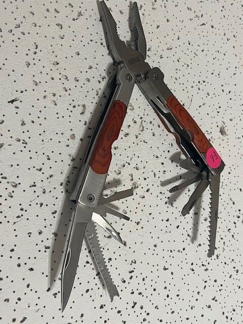 NRA Multi-Tool 4.5” Pliers ,Knives , Can Opener , Ruler and Saw Wood Handle—