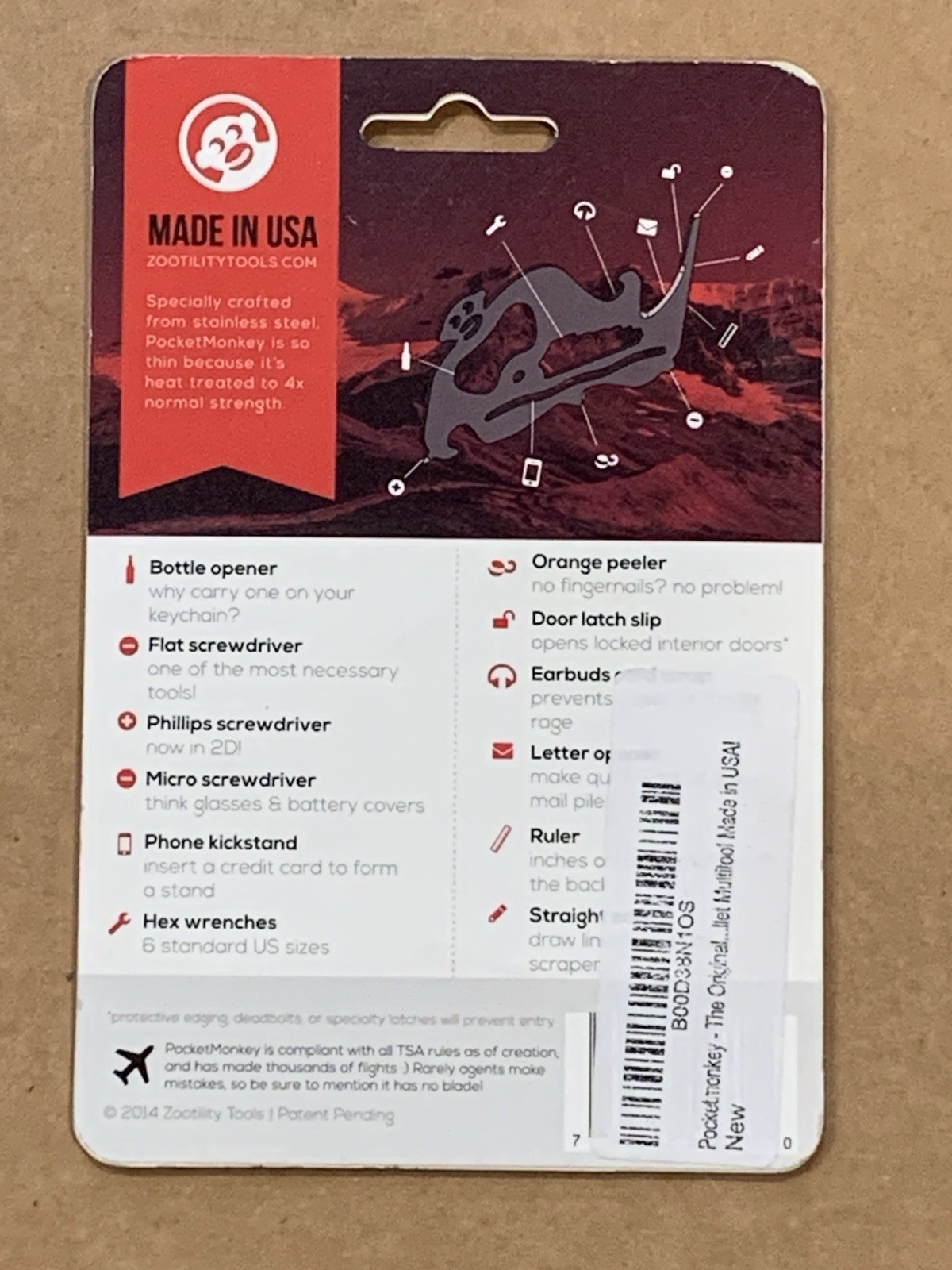 New Zootility Pocket Monkey Multi-Tool Thin Multi Tool. TSA Compliant. Very cool