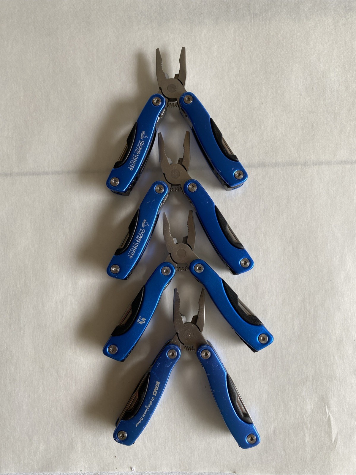 Lot of 4 Blue KAG & Unbranded Mini Multitools Knife Folding Pliers Camp Hike