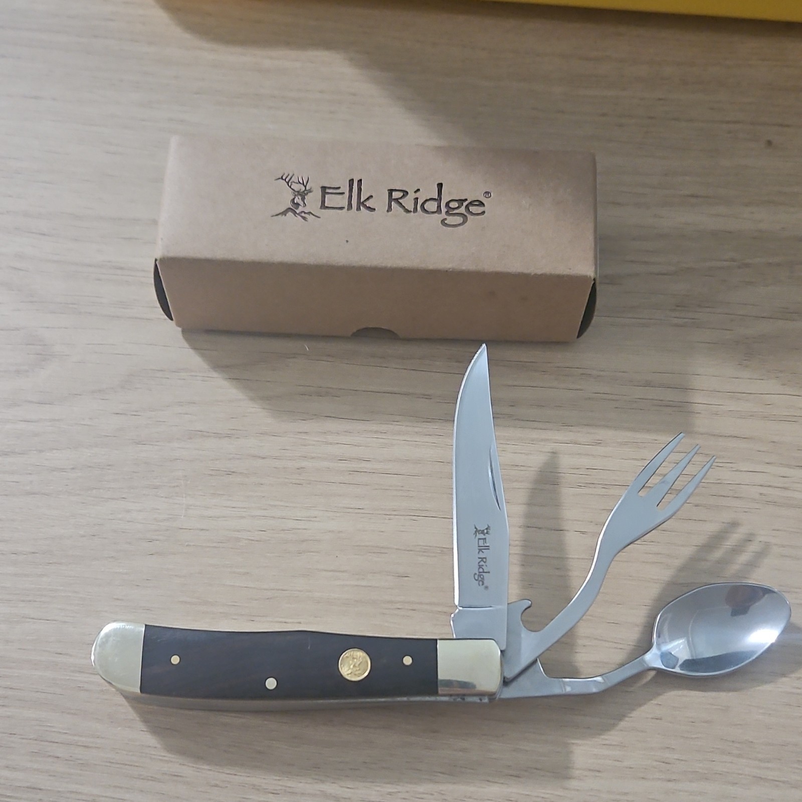 Elk Ridge 439W-ER Camping Multi-Tool Knife/Fork/Spoon 3″ SS Silver/Black
