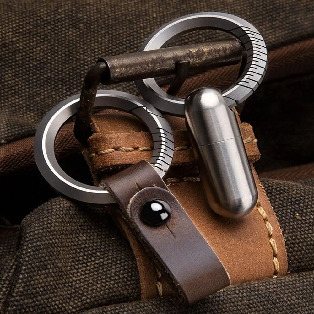 Titanium Alloy Leather Keychain Portable Removable Key Ring pendant EDC #B6