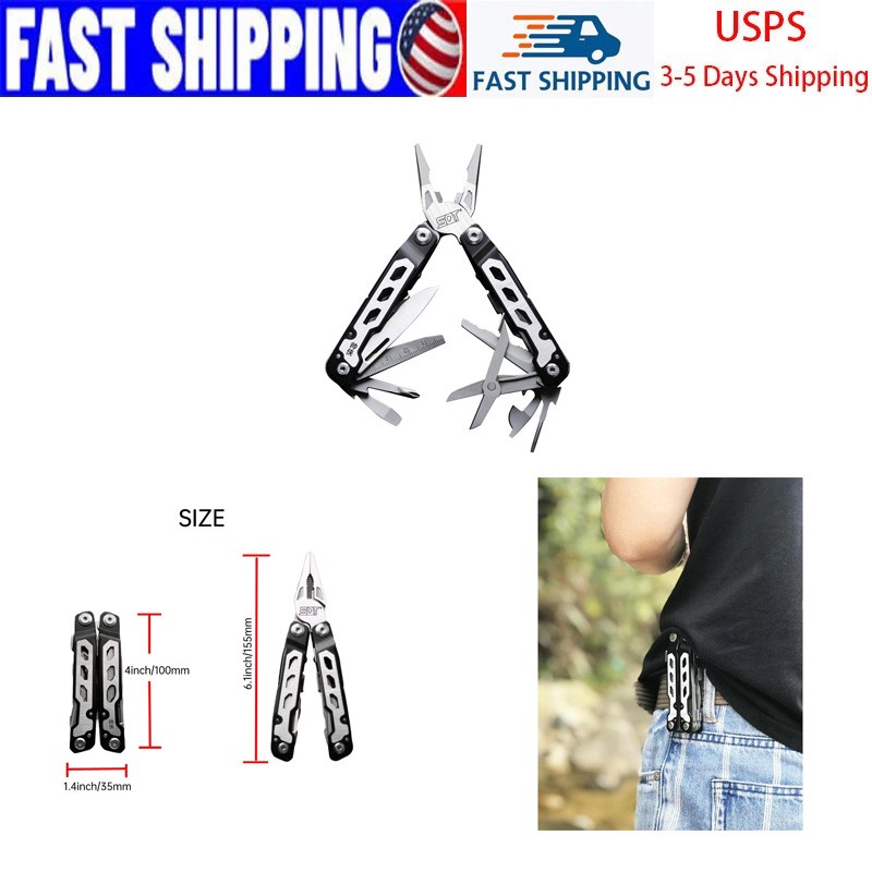 Folding Multitool Pliers With Blade Stainless EDC Pocket Utility Tool