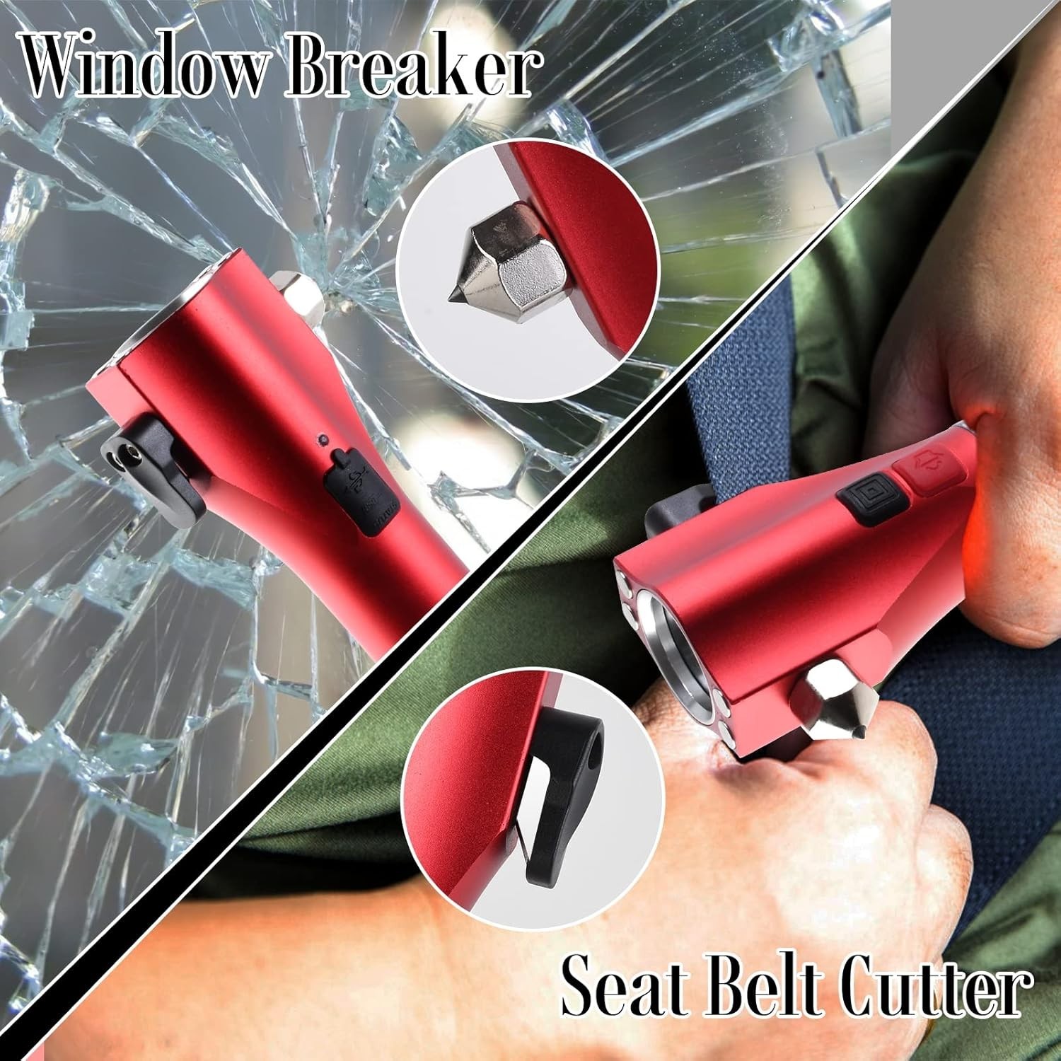 Flashlights for Emergencies, Window Breaker Seatbelt Cutter Multifunction Red