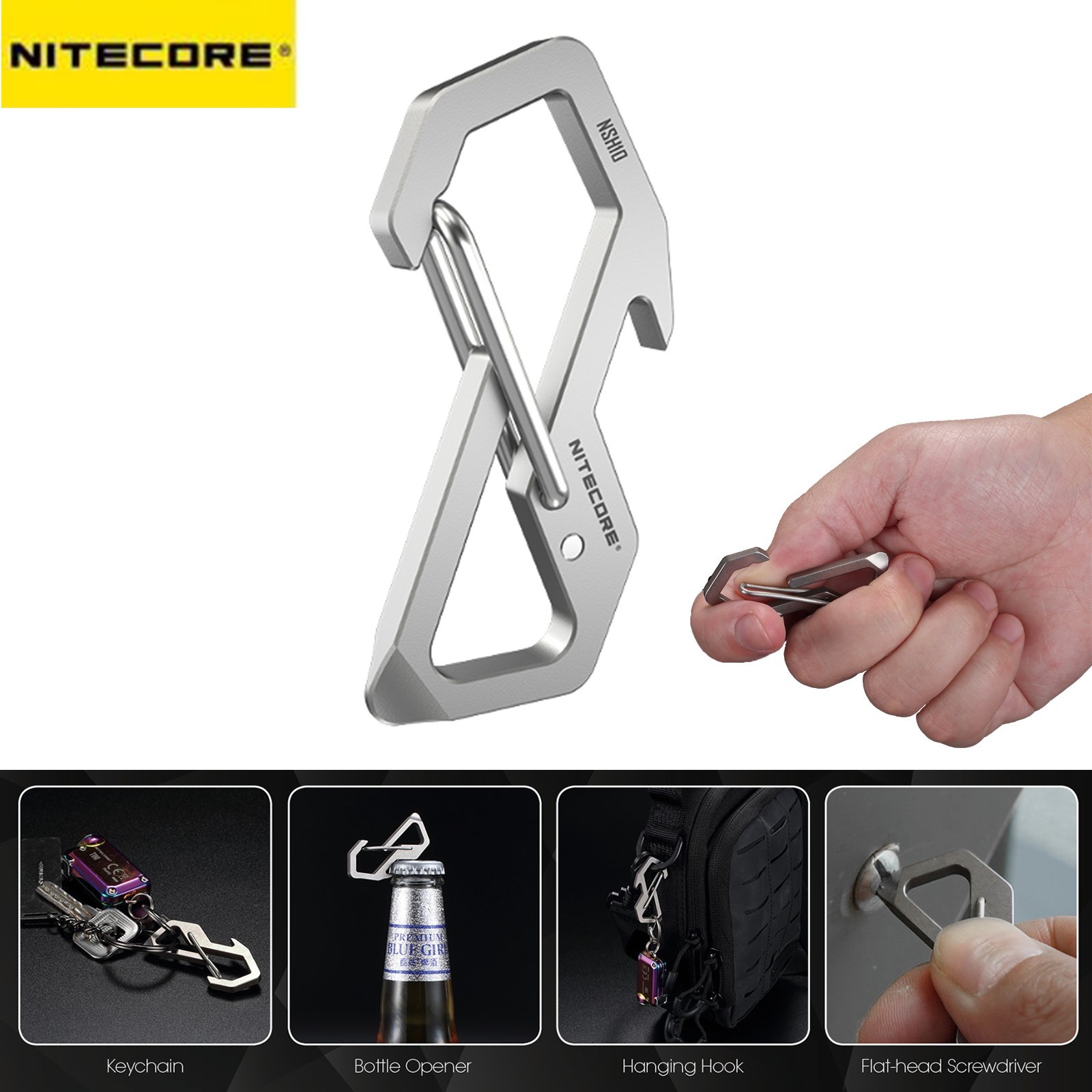 NITECORE NSH10 KeyChain Multiuse Titanium Snap Hook Anti-corrosion Ultra Hanging