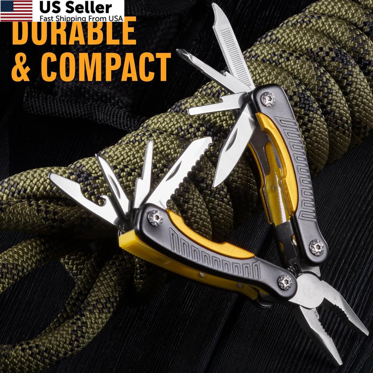 Mini Multitool Knife 12 in 1 Small Pocket Multi Tool with 1. Yellow/Black