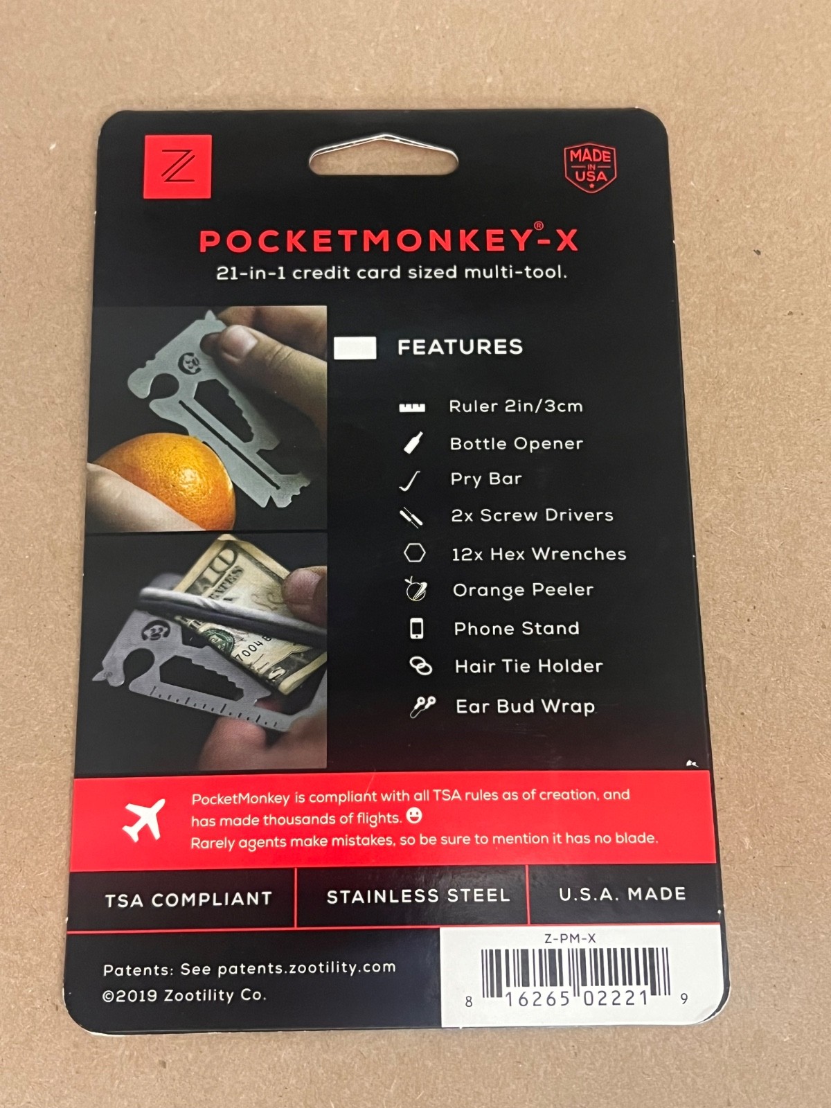 Zootility PocketMonkey Multi-Tool Really Thin Multi Tool, New In Package