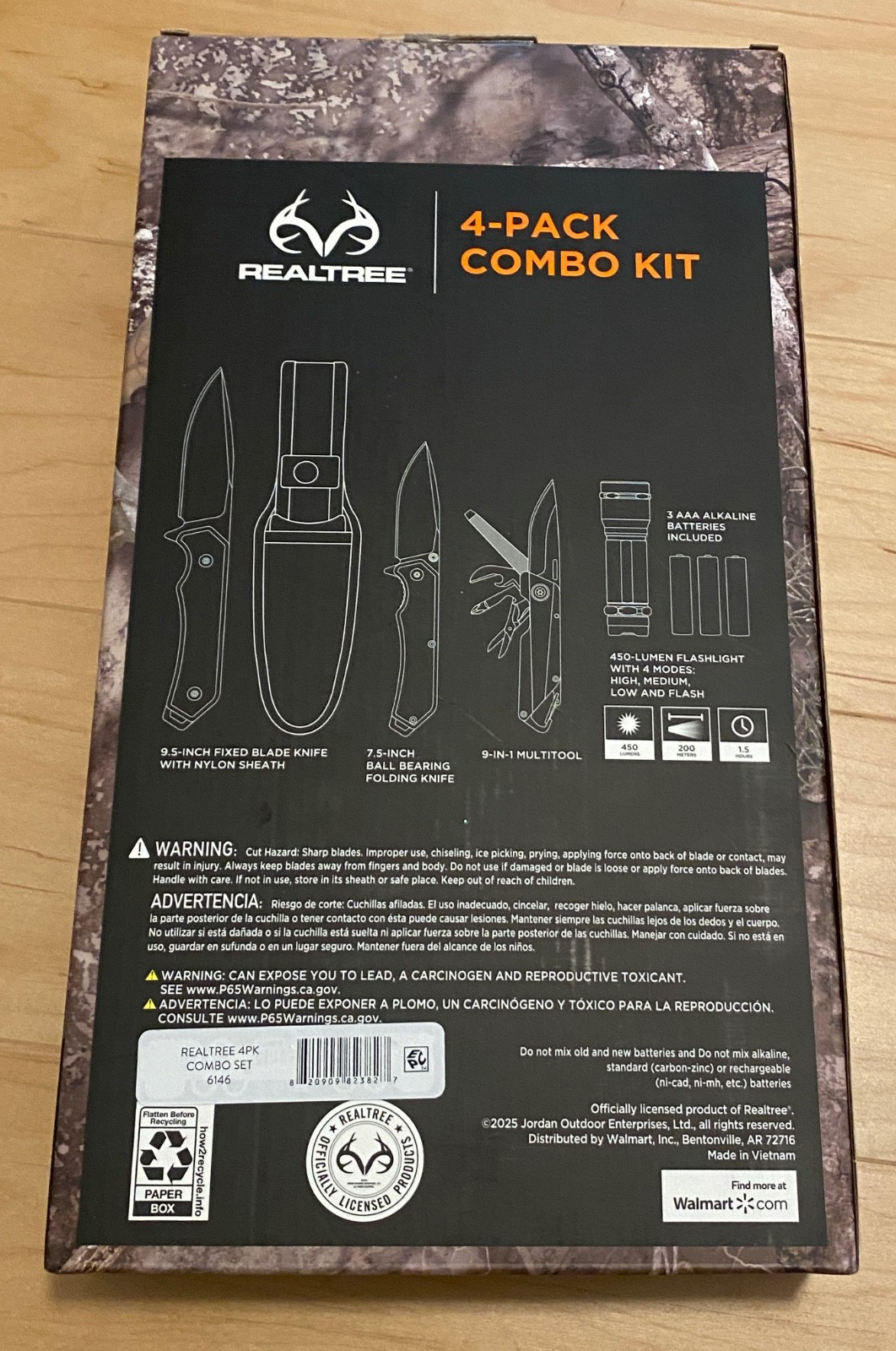 Real tree 4 Pack Hunting Knife Multi Tool Flashlight Combo Kit camping,