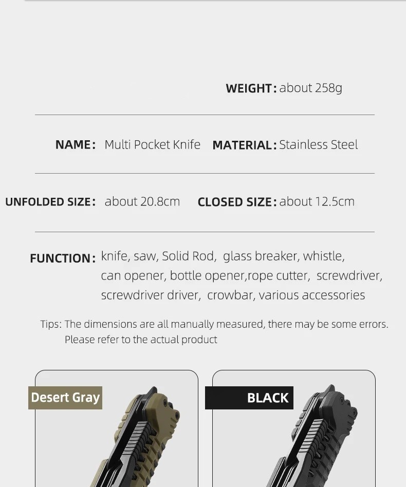 Survival Multi Purpose Tool EDC Function Knife Bugout Multifunction Multipurpose