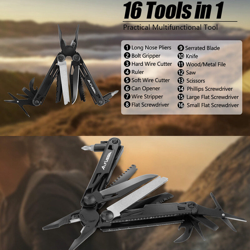 Flissa Multitool 16-in-1 Multitool Plier Bottle Opener Knife Folding Pocket Tool