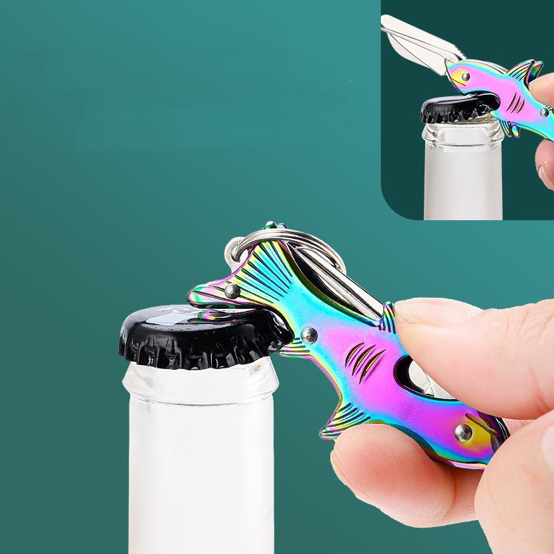 Multifunction Shark Keychain Tool Folding Knife Scissors Bottle Opener EDC GADge