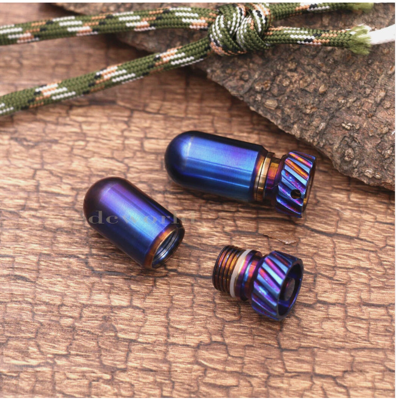 Outdoor EDC Titanium CNC Torpedo Type Waterproof Pill Case Key Chain Container