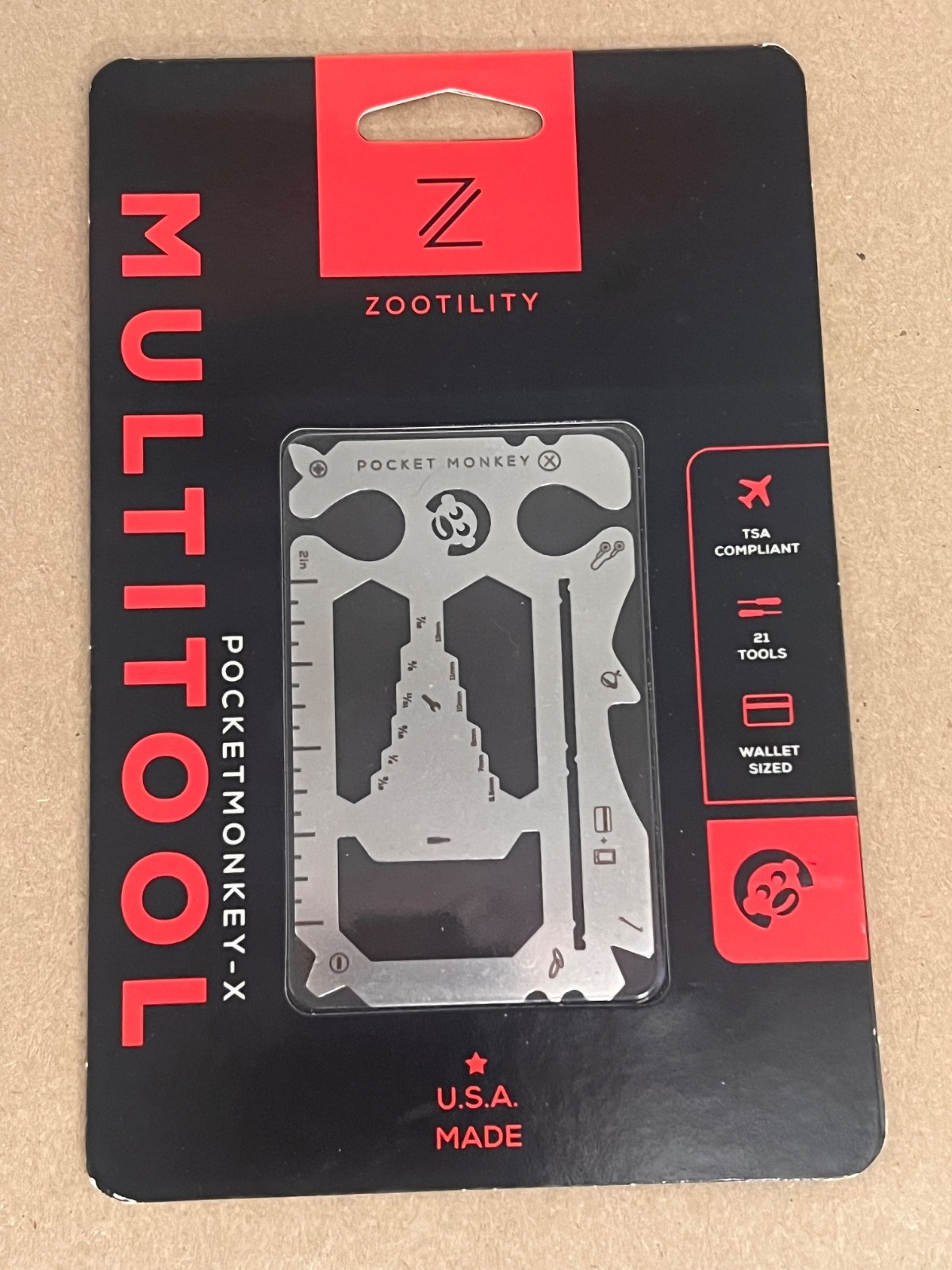 Zootility PocketMonkey Multi-Tool Really Thin Multi Tool, New In Package